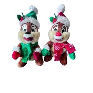 Disney Parks Chip Dale ChipmunksPlush Christmas Stuffed AnimalSnowflake Scarf